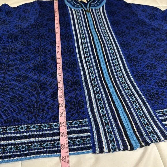 Appleseeds Cardigan Women 2XL  Royal Blue Black Fair Isle Wool Nordic Snowflake - Picture 5 of 12